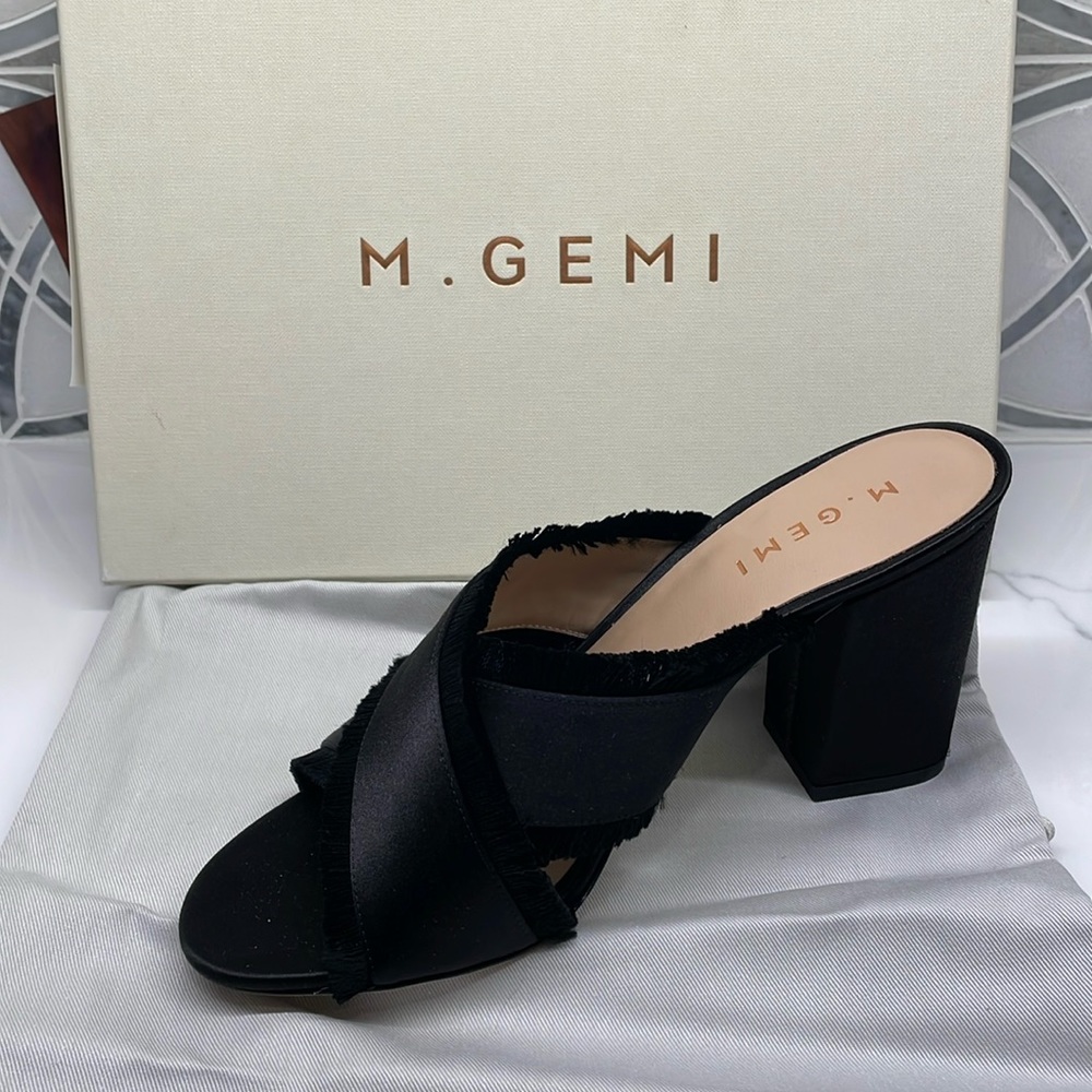 NIB M. Gemi Spezia black satin open toe heel